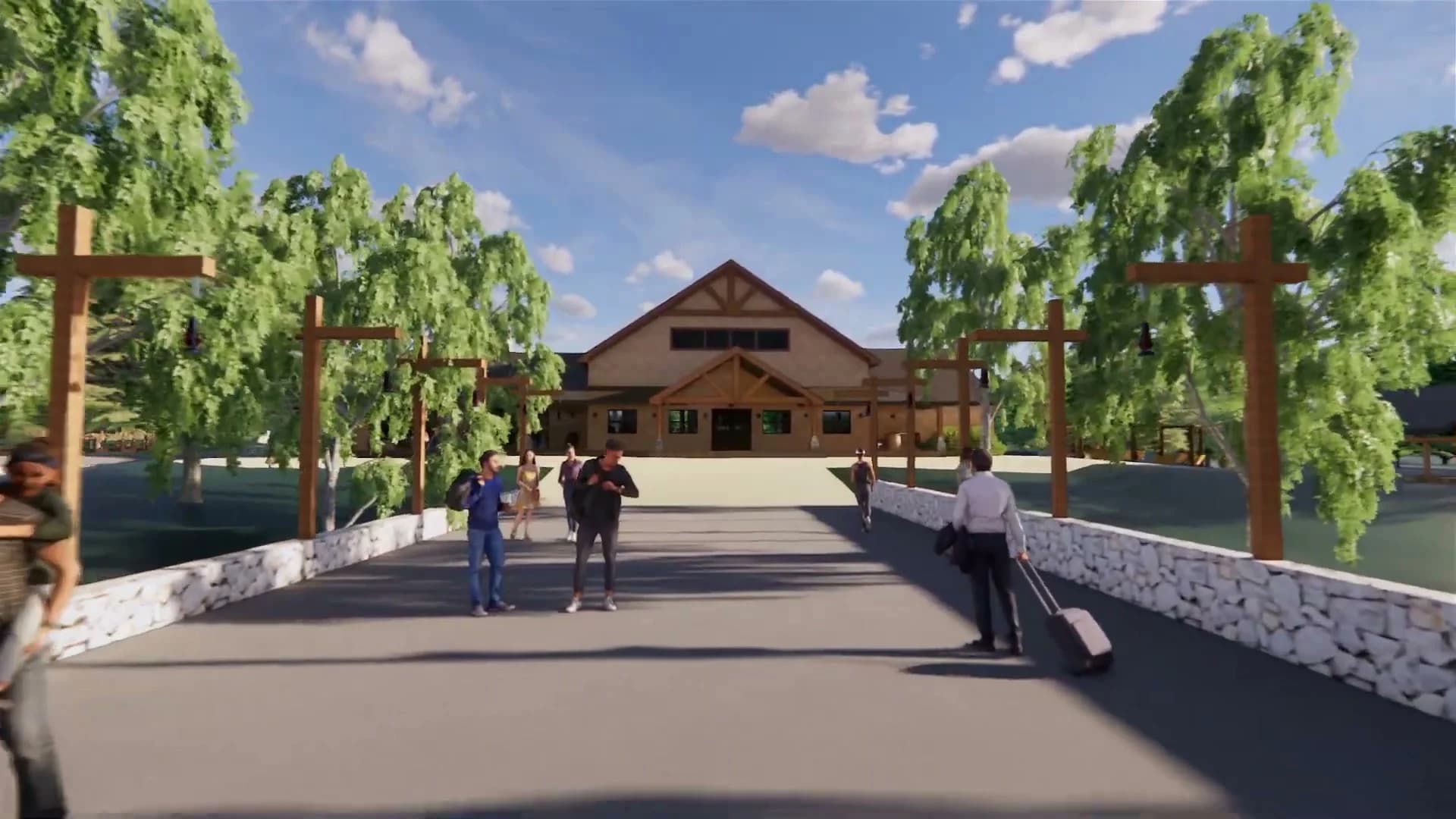 Rendering of people arriving at the Sanctuary